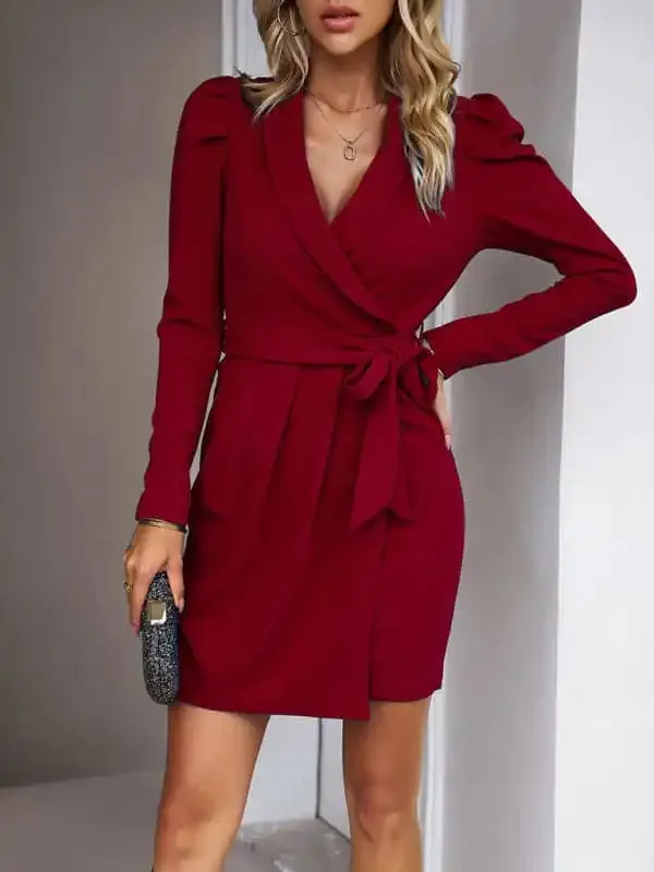 Elegant Women's Dress Long Sleeve Waisted Dress