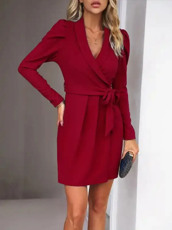 Elegant Women's Dress Long Sleeve Waisted Dress