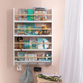 Elene Display Wide & Large Shelf Bookcase Wall Mounted & 4 Coathooks