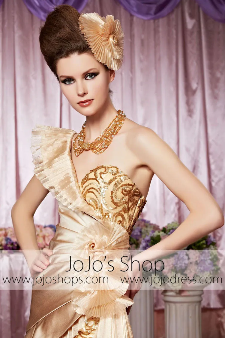 Grecian Gold Hi Low Glamorous Goddess Elegant Prom Formal Evening Dress CX830350