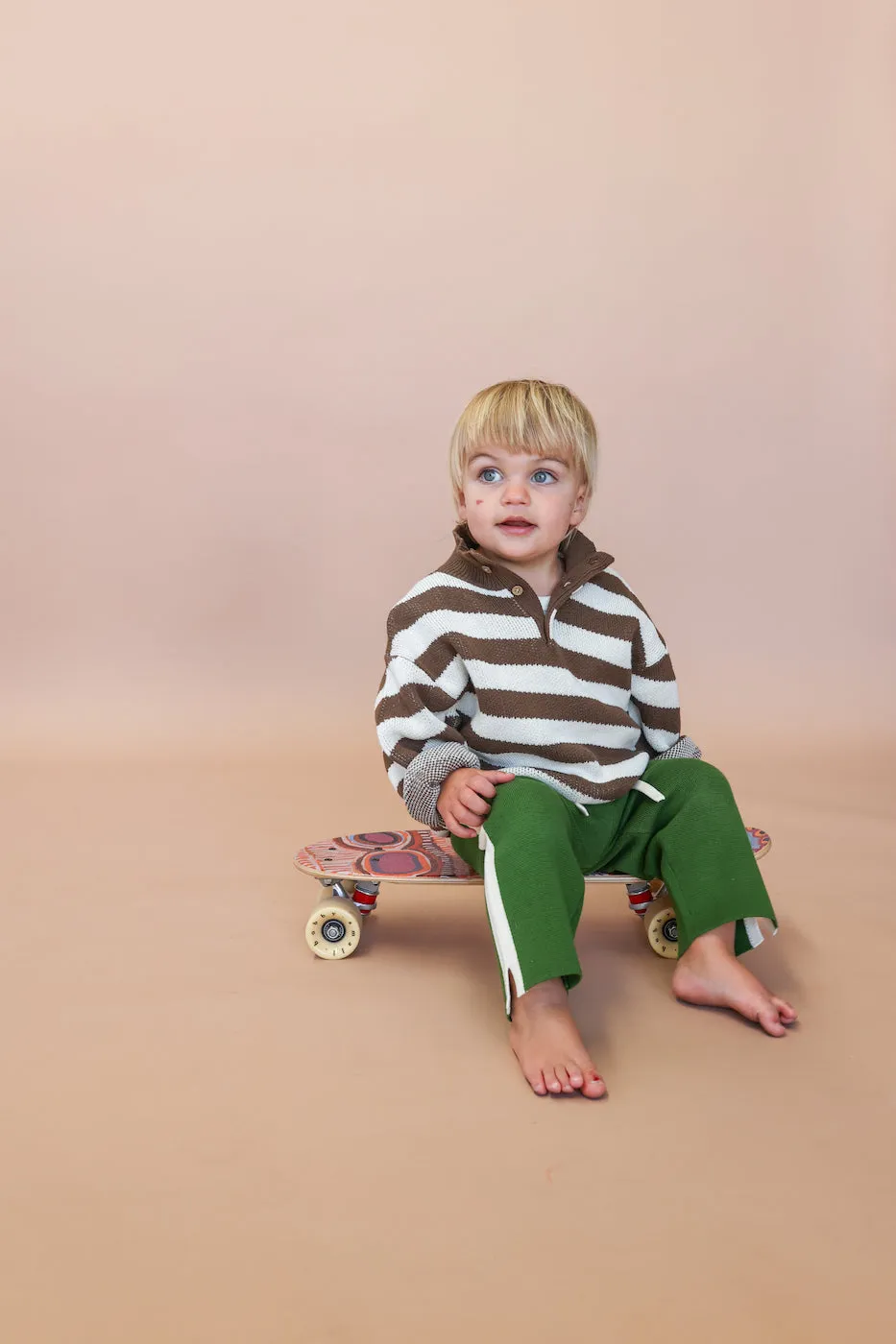 Grown Button Up Diagonal Stripe Pull Over - Espresso