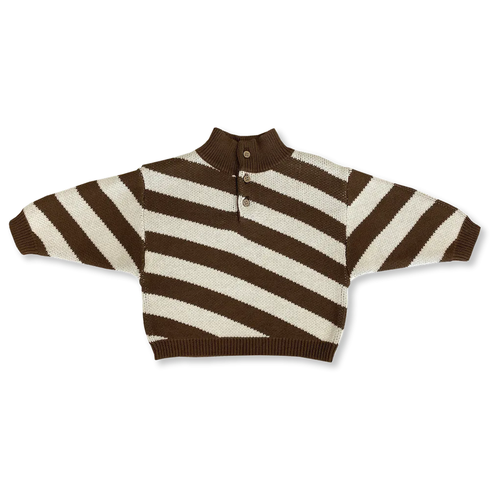 Grown Button Up Diagonal Stripe Pull Over - Espresso