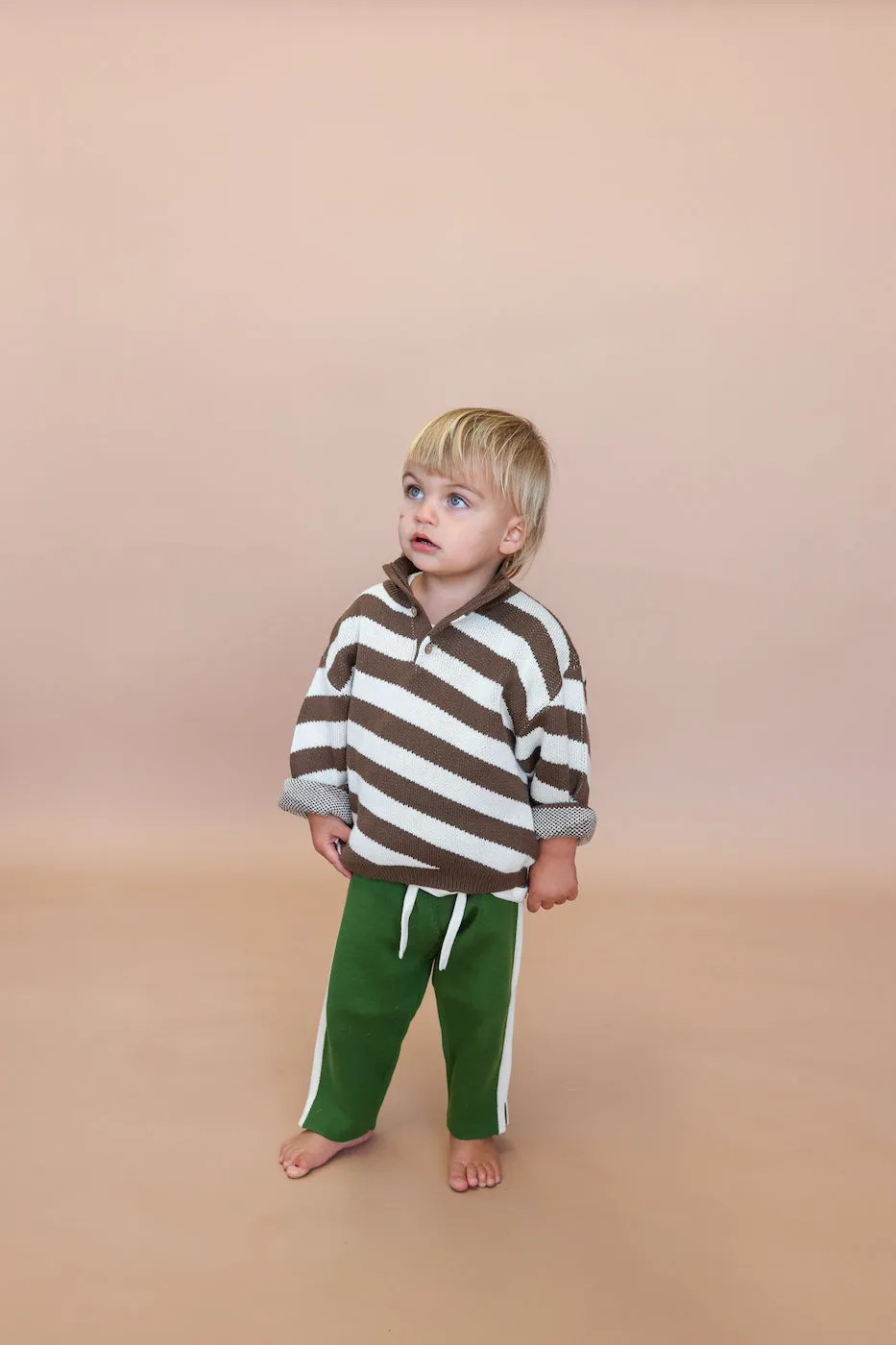 Grown Button Up Diagonal Stripe Pull Over - Espresso