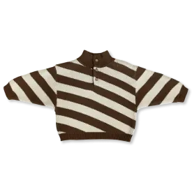 Grown Button Up Diagonal Stripe Pull Over - Espresso