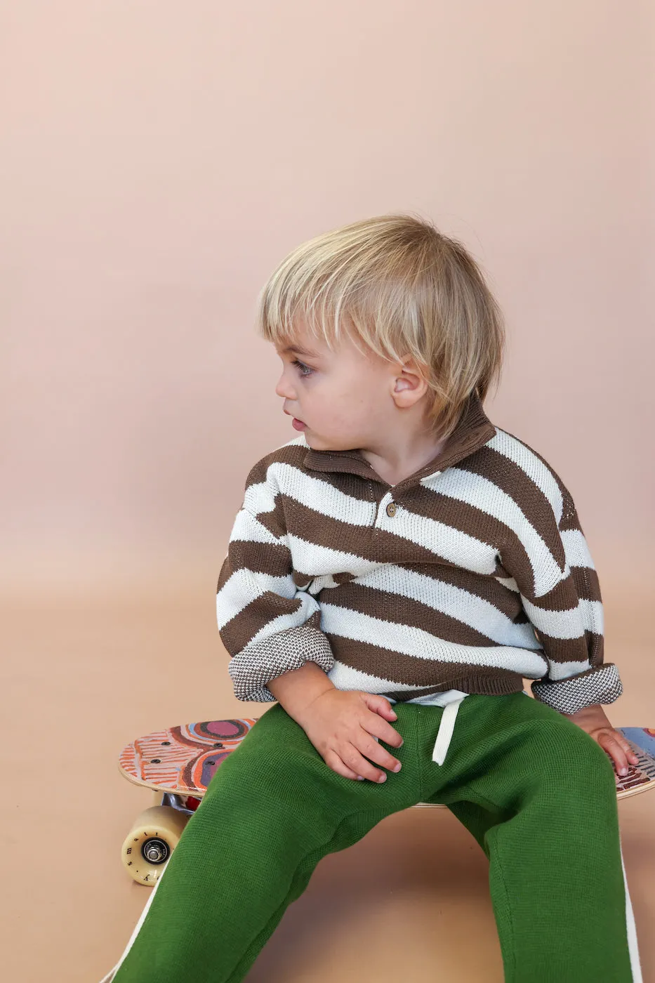 Grown Button Up Diagonal Stripe Pull Over - Espresso