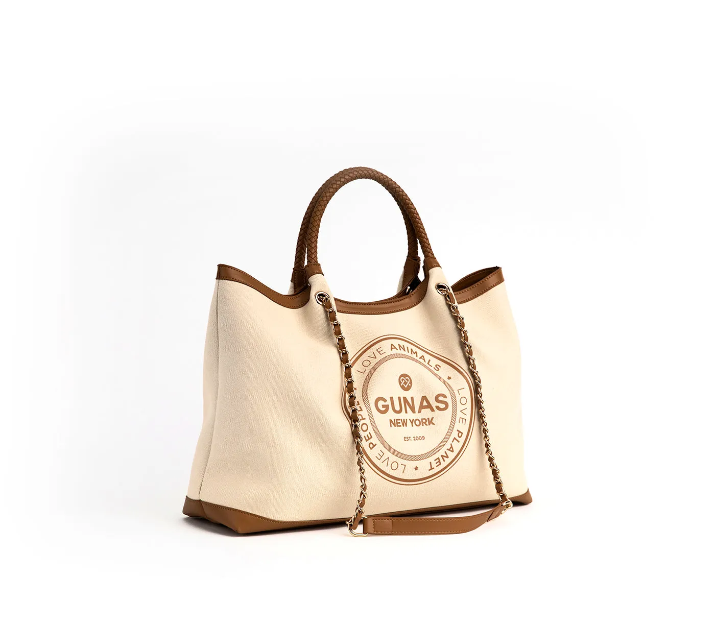 Gunas New York RUTH Off White Tan Vegan Canvas Tote