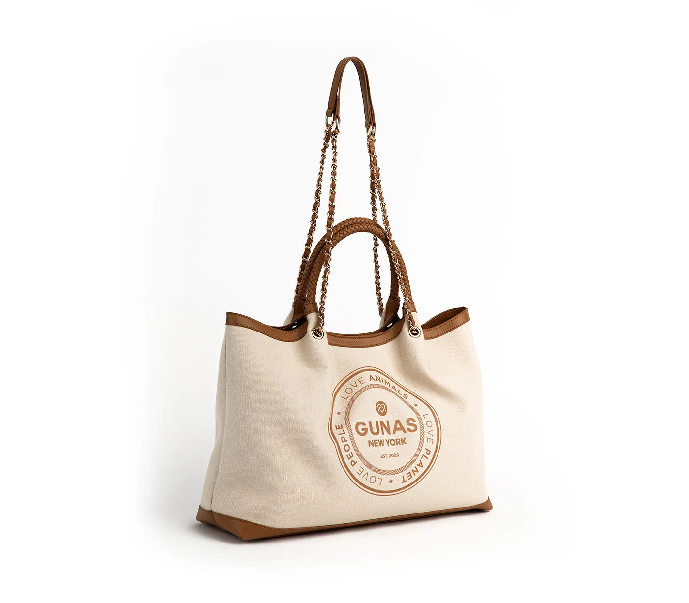 Gunas New York RUTH Off White Tan Vegan Canvas Tote