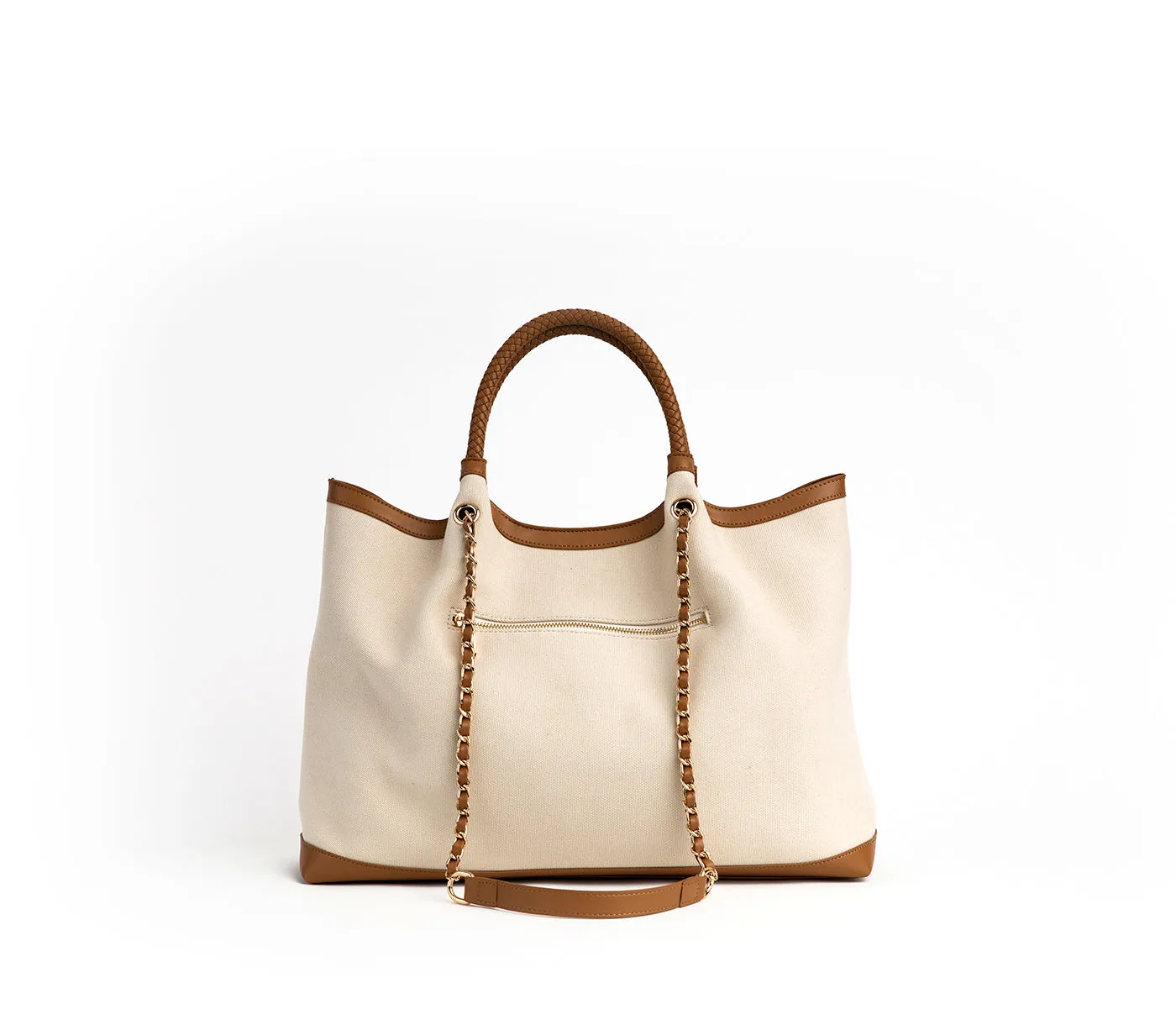 Gunas New York RUTH Off White Tan Vegan Canvas Tote