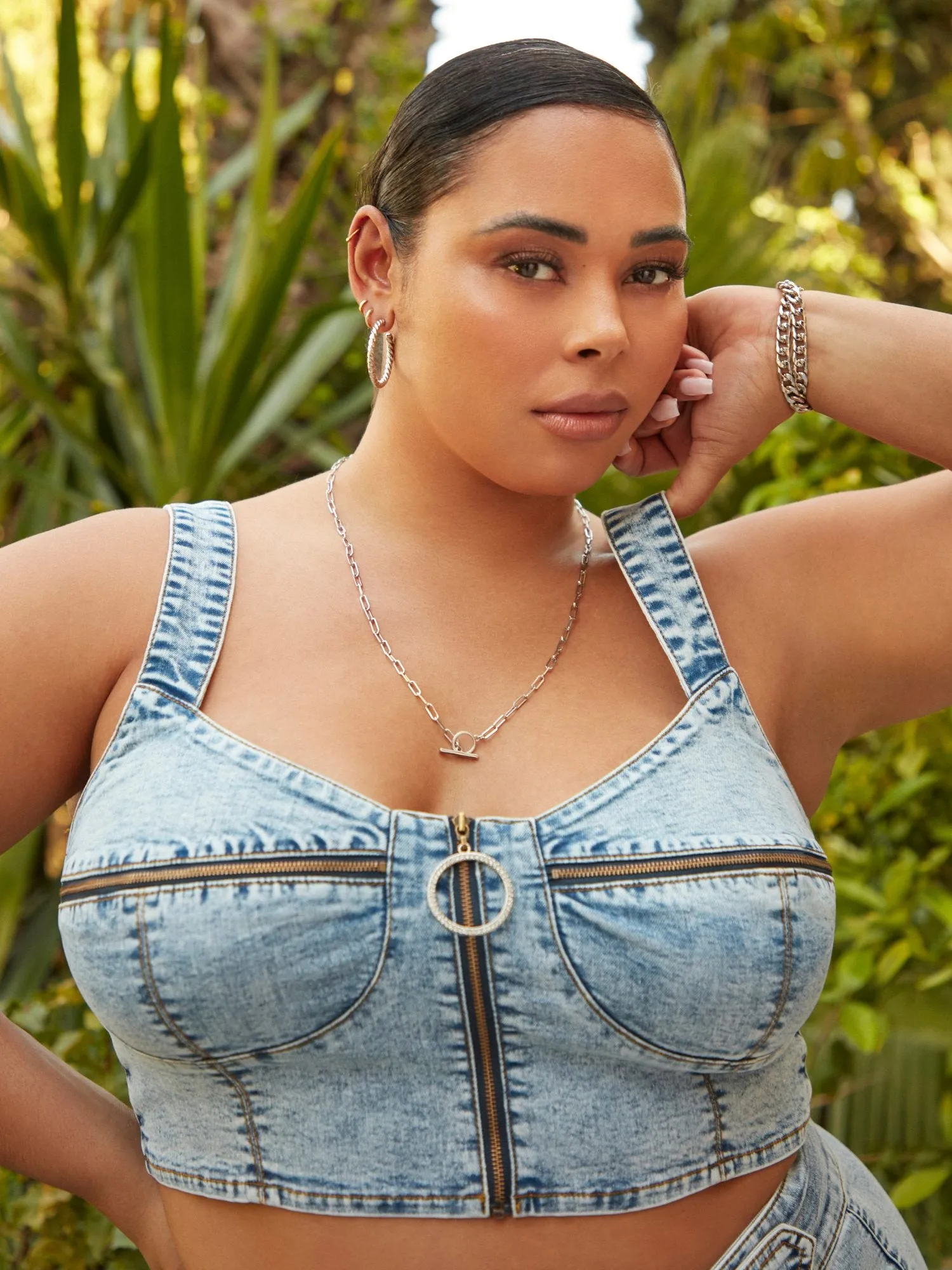 Harper Rhinestone Detail Denim Corset Top