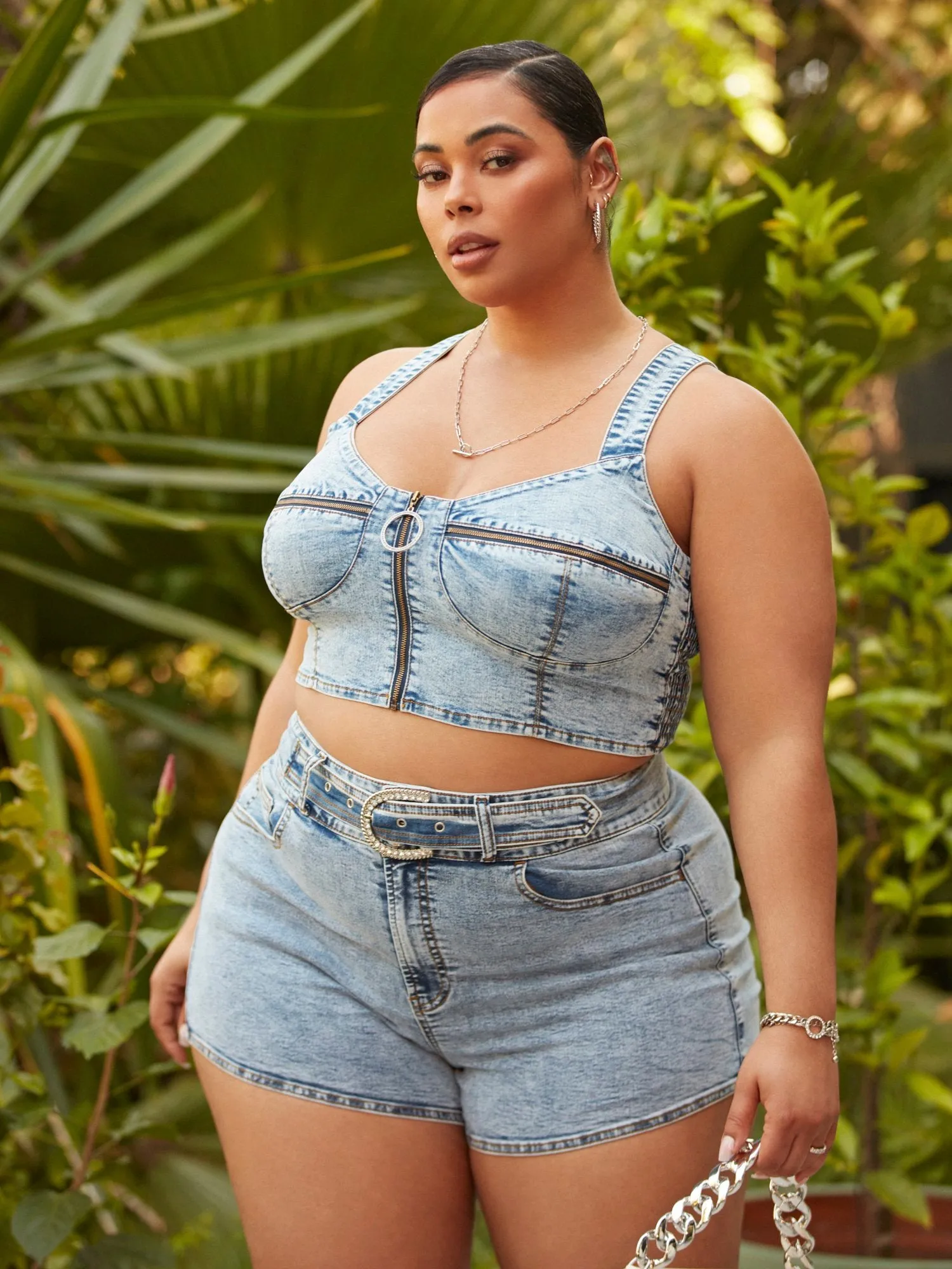 Harper Rhinestone Detail Denim Corset Top