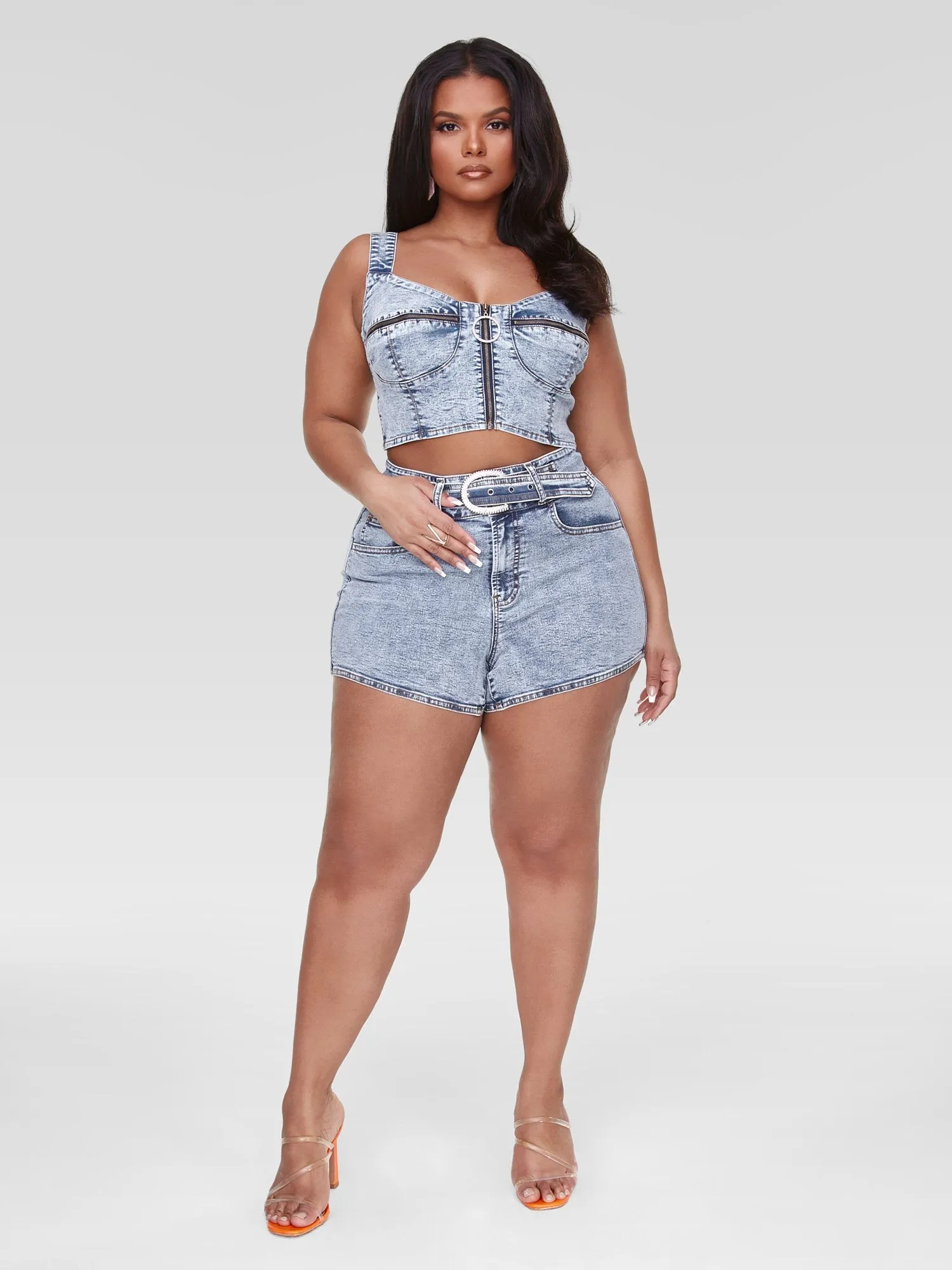 Harper Rhinestone Detail Denim Corset Top