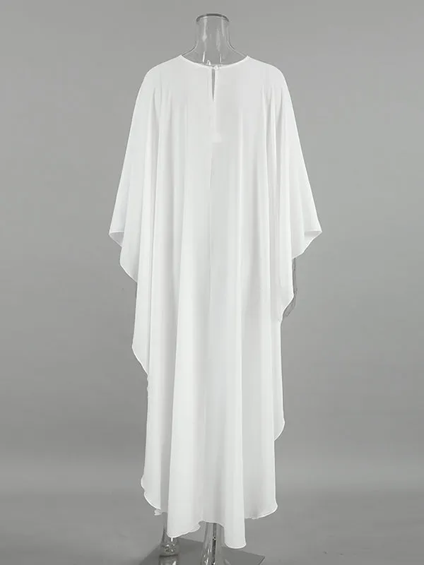 High-Low Loose Hollow See-Through Solid Color Round-Neck Blouses&Shirts Tops Cover-Ups Tops