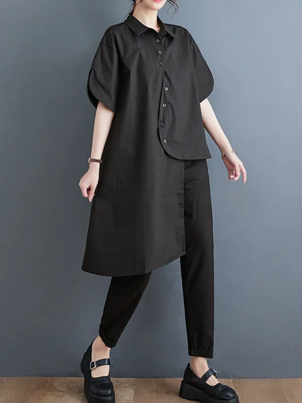 Irregular Clipping Solid Color Lapel Shirts Tops