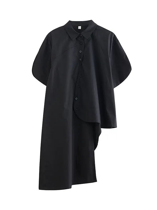 Irregular Clipping Solid Color Lapel Shirts Tops