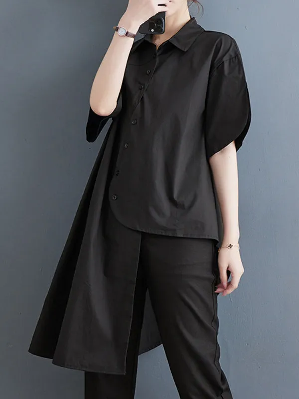 Irregular Clipping Solid Color Lapel Shirts Tops