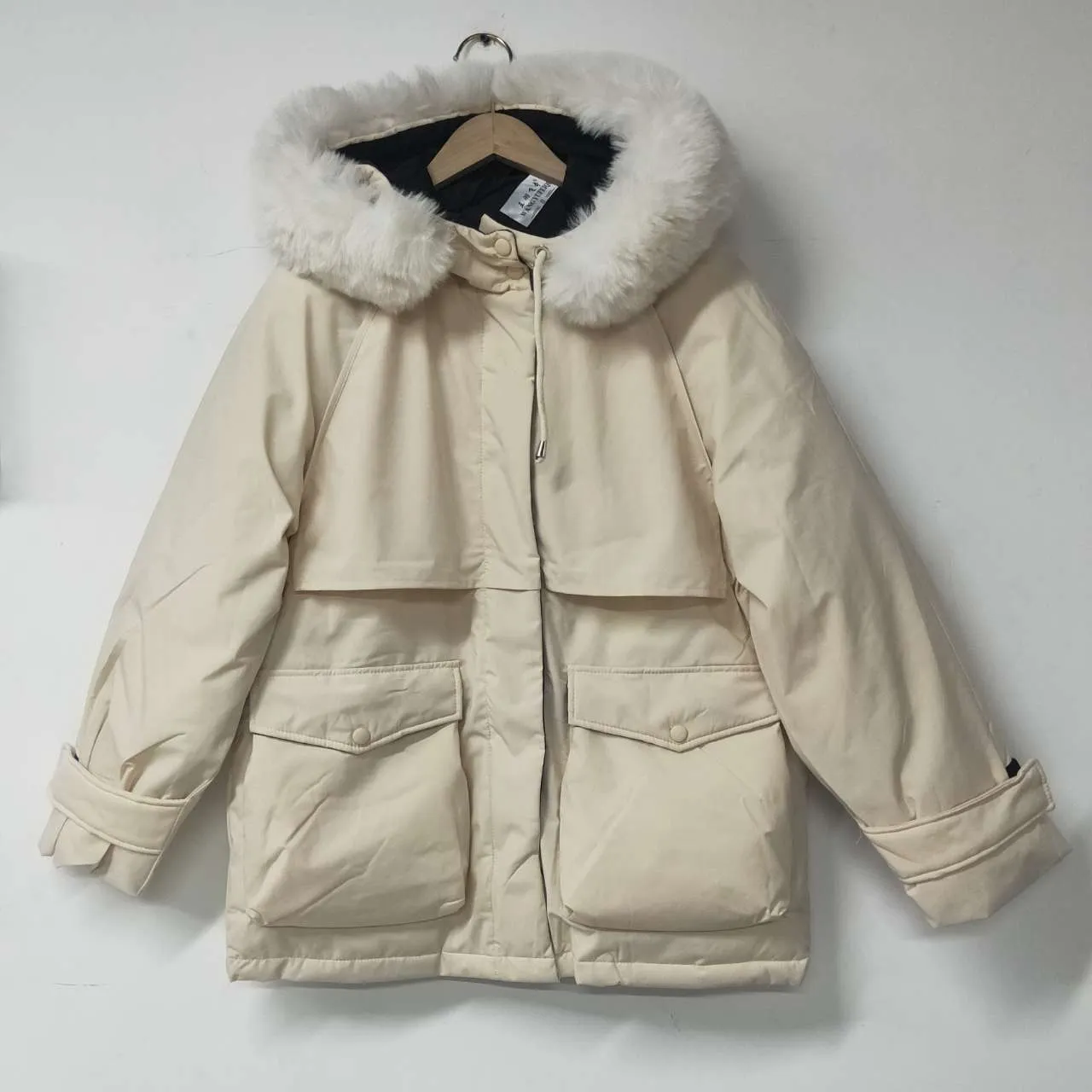 Joskaa Fur Collar Hood Winter Jacket Women Adjustable Waist Autumn 2024 Korean Fashion Oversize Loose Thicken Warm Outerwear