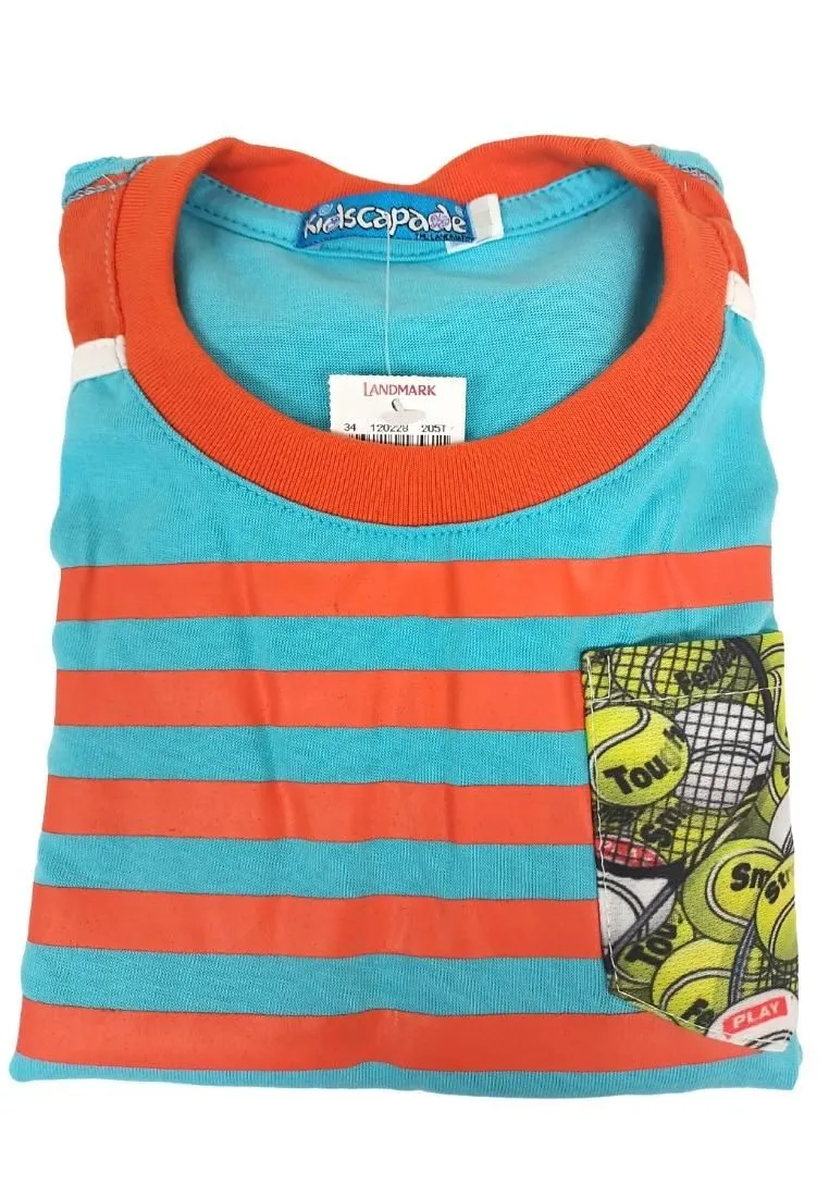 Landmark Short Set Orange/Aqua with Tennis-Print Pocket Tshirt