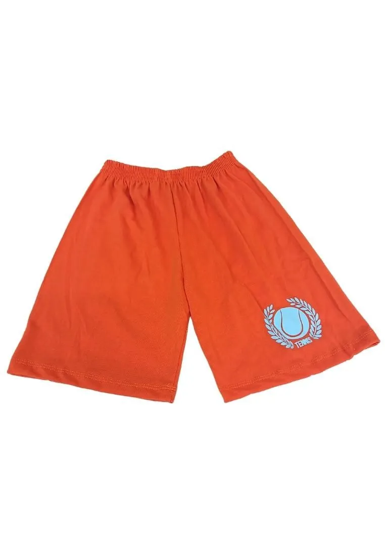 Landmark Short Set Orange/Aqua with Tennis-Print Pocket Tshirt