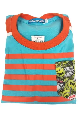 Landmark Short Set Orange/Aqua with Tennis-Print Pocket Tshirt