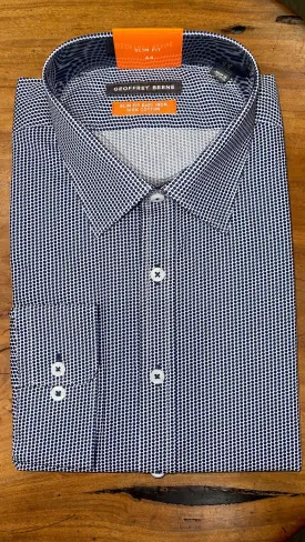 Long Sleeve Business Shirt - Navy & White