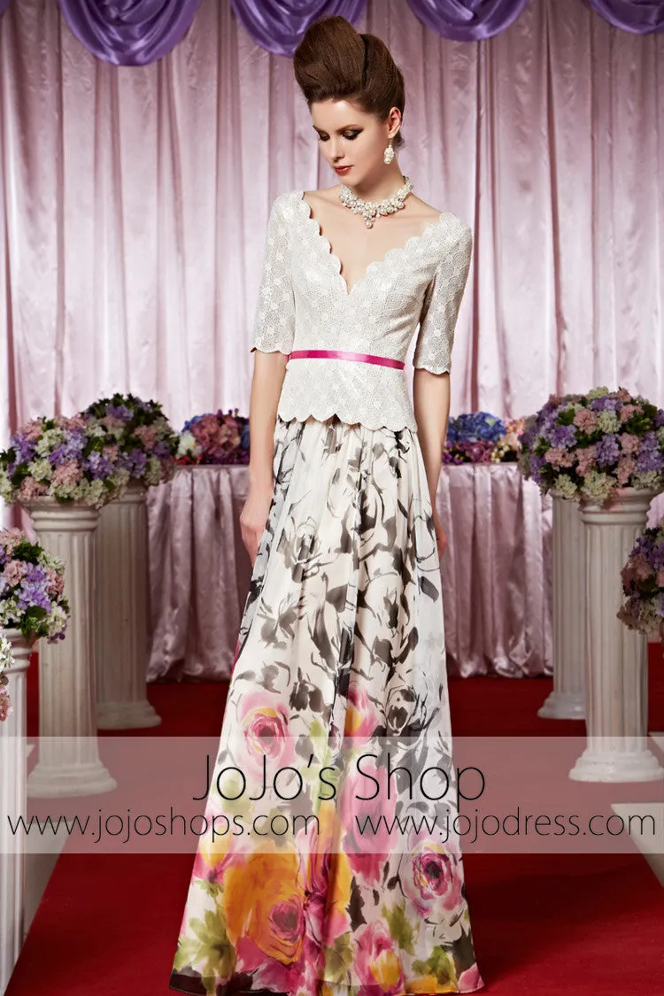 Long Sleeves Floral Chiffon Elegant Prom Formal Evening Dress CX830389