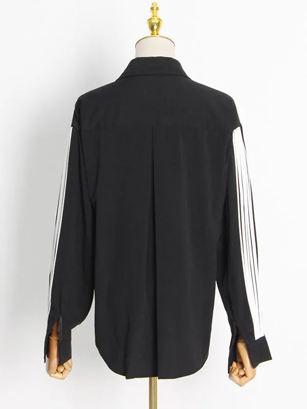 Long Sleeves Loose Buttoned Contrast Color Lapel Blouses&Shirts Tops