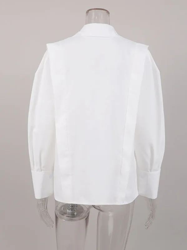 Long Sleeves Loose Buttoned Solid Color Lapel Blouses&Shirts Tops