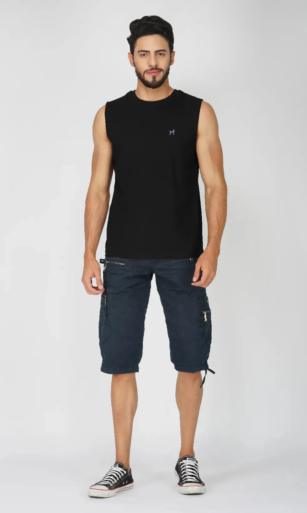 Mebadass Cotton Men's Sleeveless Regular Size Vests - Black