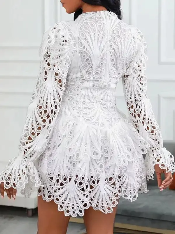 New women’s elegant white lace hollow dress
