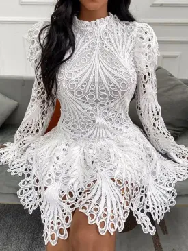 New women’s elegant white lace hollow dress