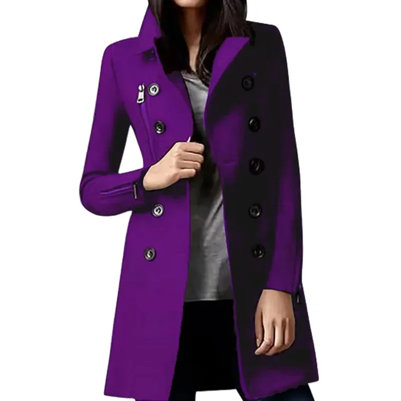 Outerwears Winter Damen Trenchcoat Zweireihig mit Futter Europäische Größe Mäntel Revers Lässige Lange Jacke Damenbekleidung