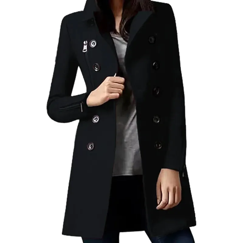 Outerwears Winter Damen Trenchcoat Zweireihig mit Futter Europäische Größe Mäntel Revers Lässige Lange Jacke Damenbekleidung