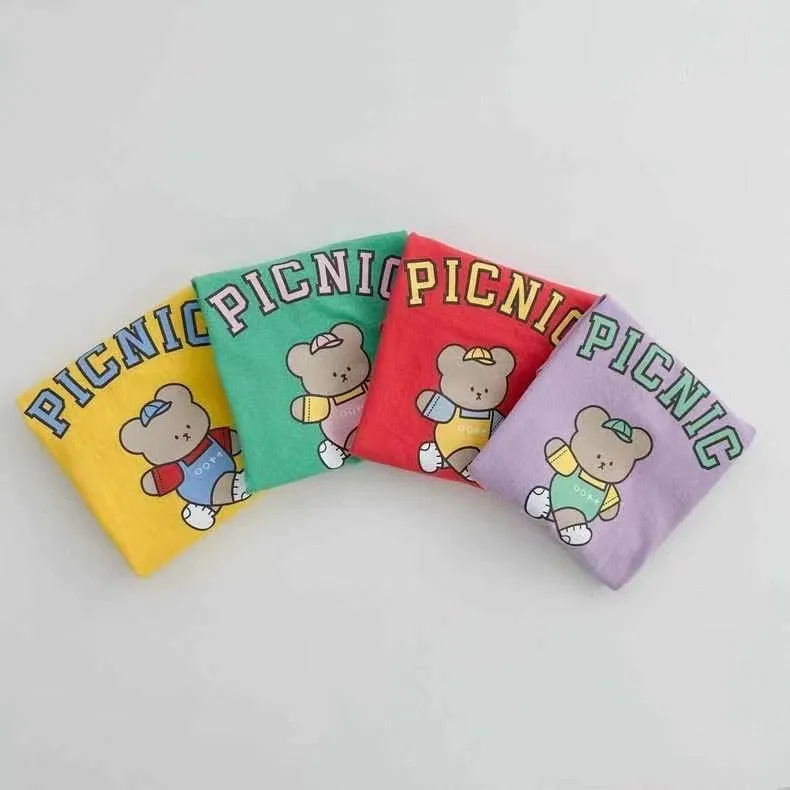 'PICNIC' Cute Cartoon Bear T-shirt & Shorts Set