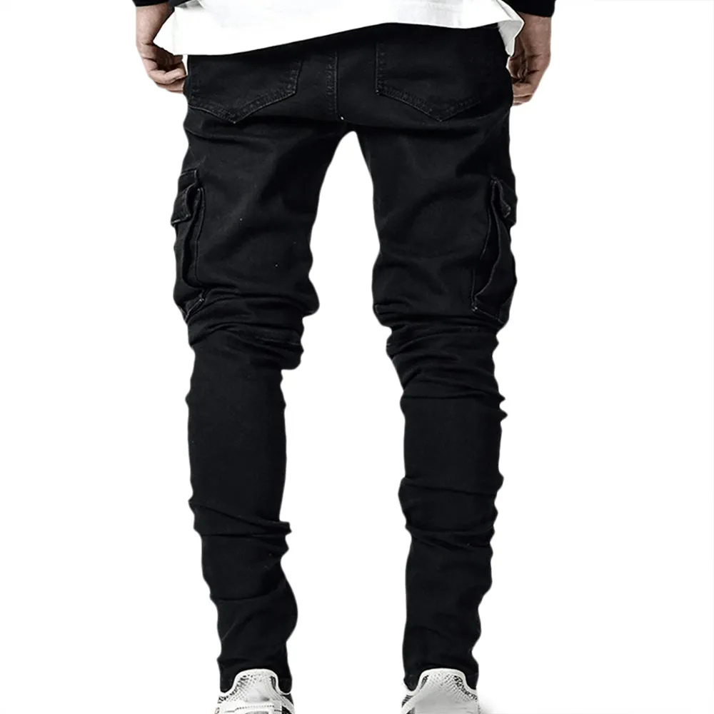 Slim Cut Denim Cargo Pants