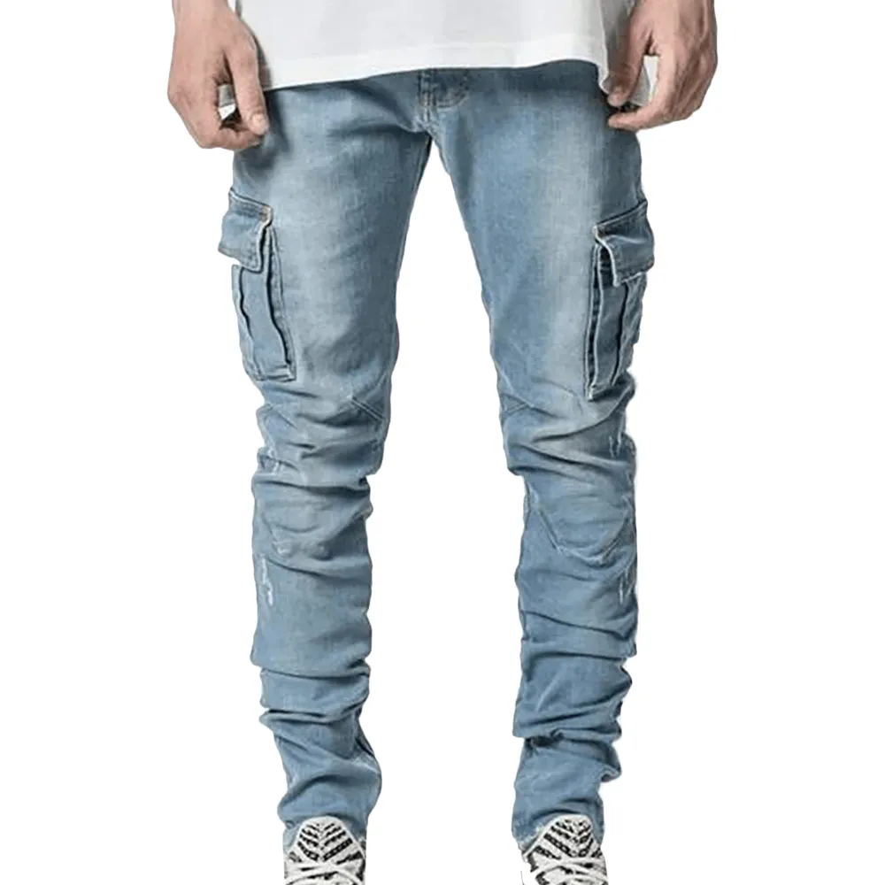 Slim Cut Denim Cargo Pants