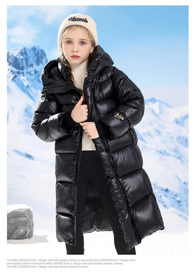 Teenager Mädchen Daunen mantel Winter halten warme Jacke für Mädchen lange Stil Kapuze Weihnachten Parkas Kinder kleidung 5-14 Jahre
