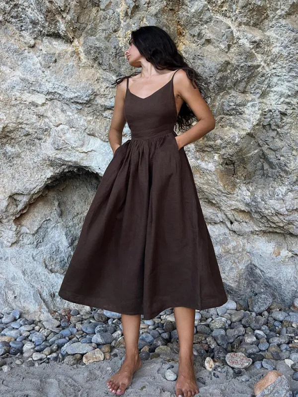 V-neck Elegant Sexy Strappy Backless Suspender Long Dress
