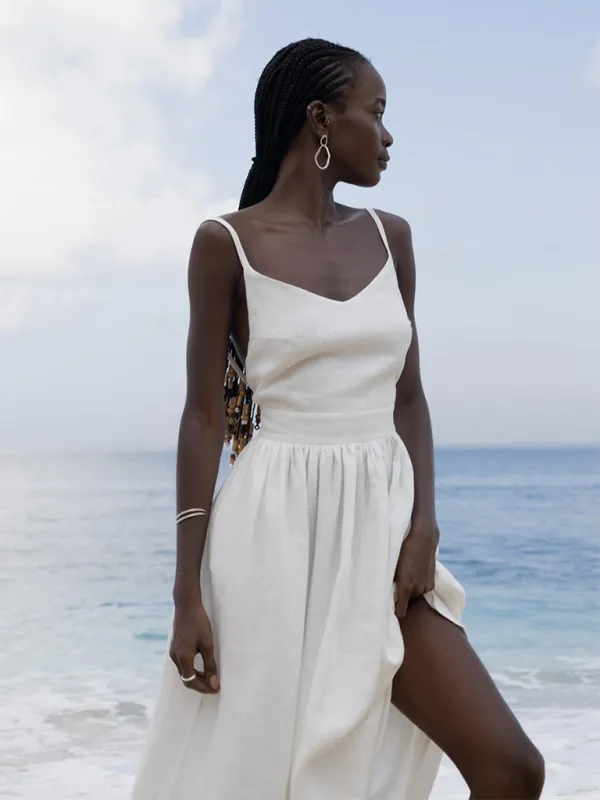 V-neck Elegant Sexy Strappy Backless Suspender Long Dress