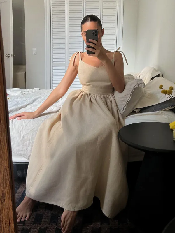 V-neck Elegant Sexy Strappy Backless Suspender Long Dress