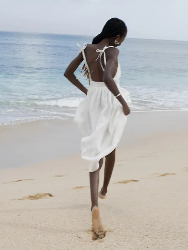V-neck Elegant Sexy Strappy Backless Suspender Long Dress