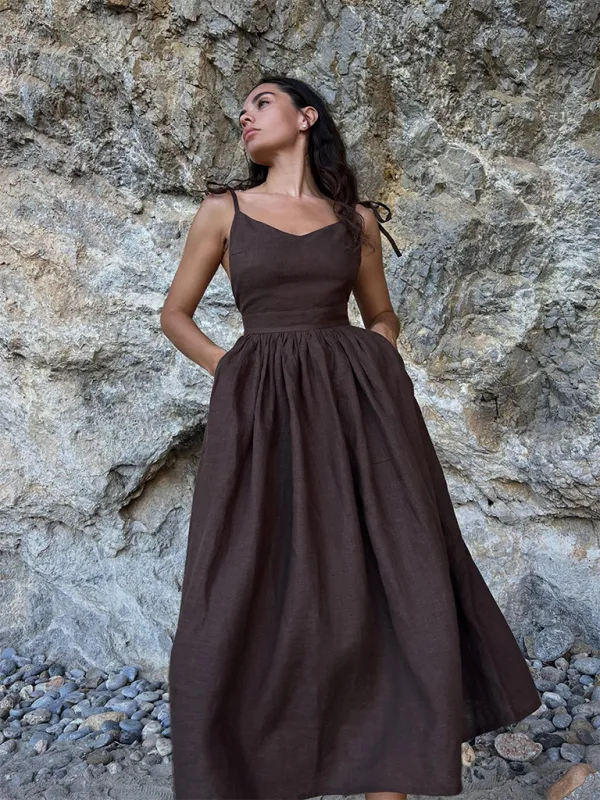 V-neck Elegant Sexy Strappy Backless Suspender Long Dress