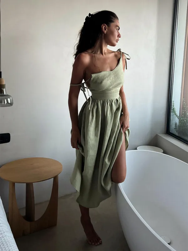 V-neck Elegant Sexy Strappy Backless Suspender Long Dress