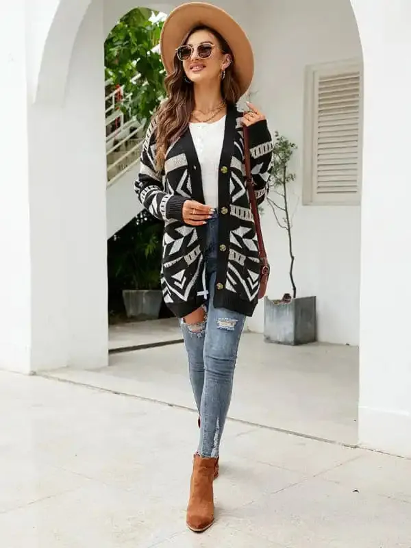 Women’s Diamond Loose Jacquard Knitted Cardigan