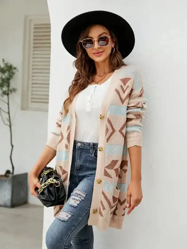 Women’s Diamond Loose Jacquard Knitted Cardigan