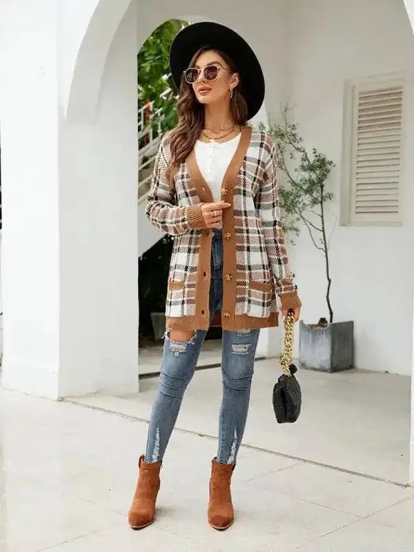 Women’s Diamond Loose Jacquard Knitted Cardigan