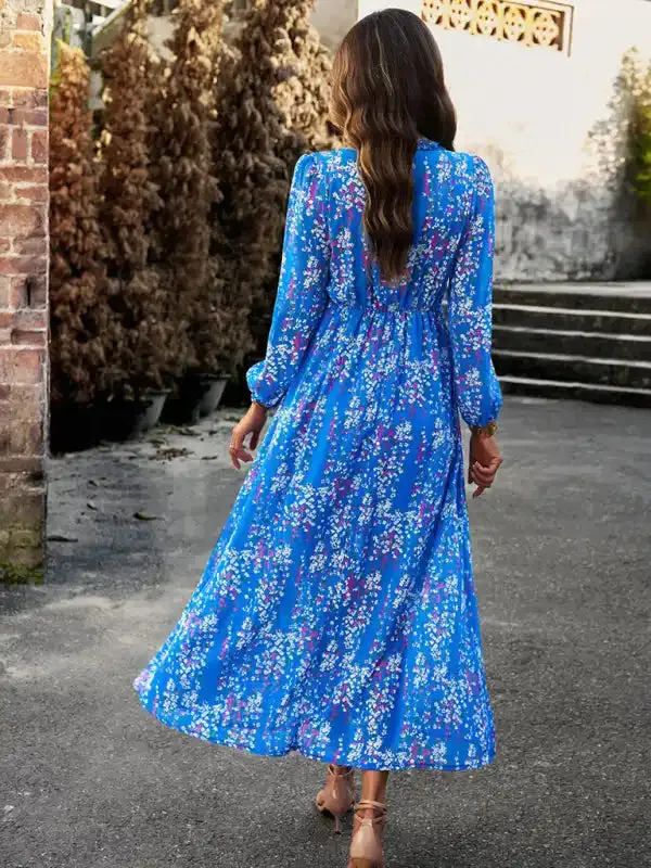 Women’s Fashion V Neck Long Sleeves Elegant Chiffon Casual Dress