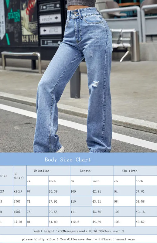 Women's High Waist Straight Tube Slim Loose Jeans