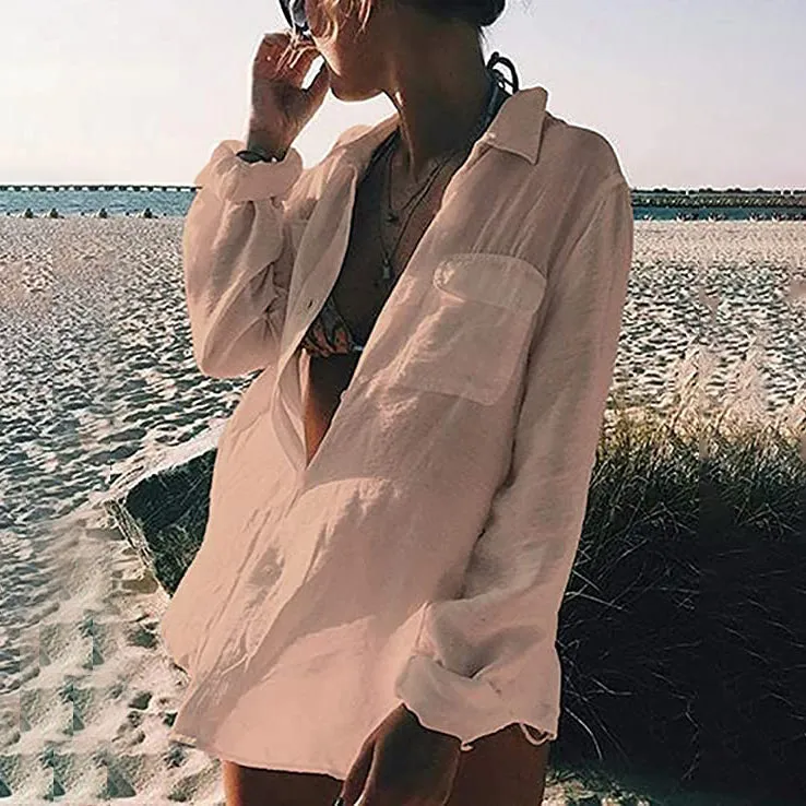 Women's Long Sleeve Beach Shirt Blouse