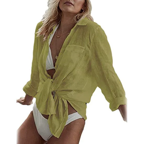 Women's Long Sleeve Beach Shirt Blouse