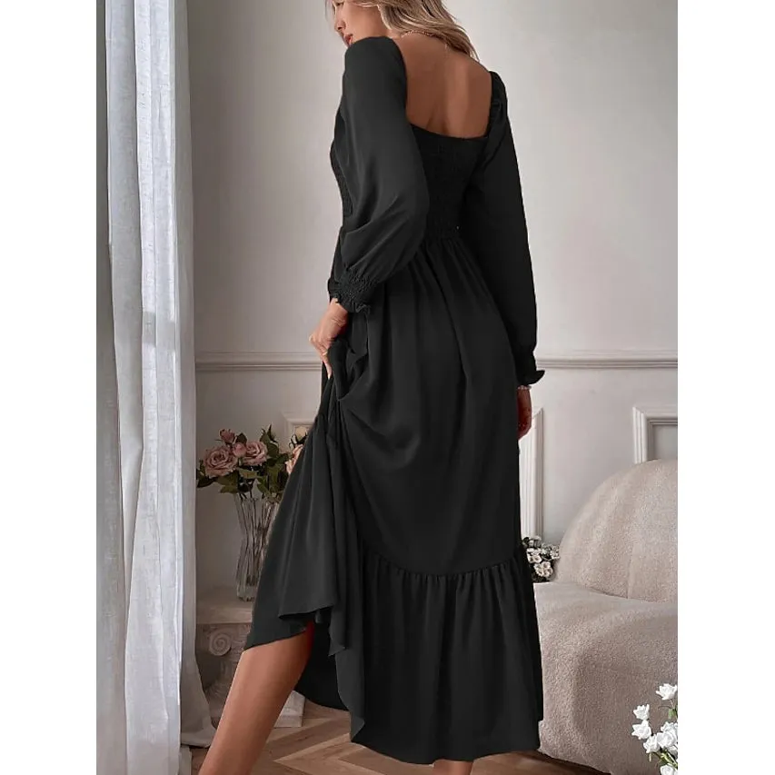 Women's Ruffle Autumn Winter Swing Midi Dress